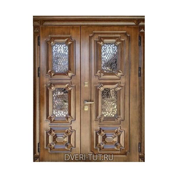 Парадная дверь Баку для частных домов и коттеджей с окном и ковкой