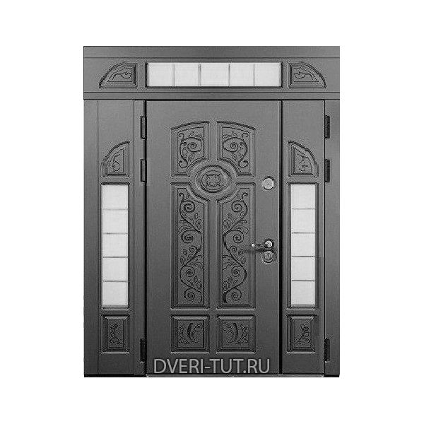 Парадная металлическая дверь Бергамо эмаль с фрамугой и окнами для коттеджа